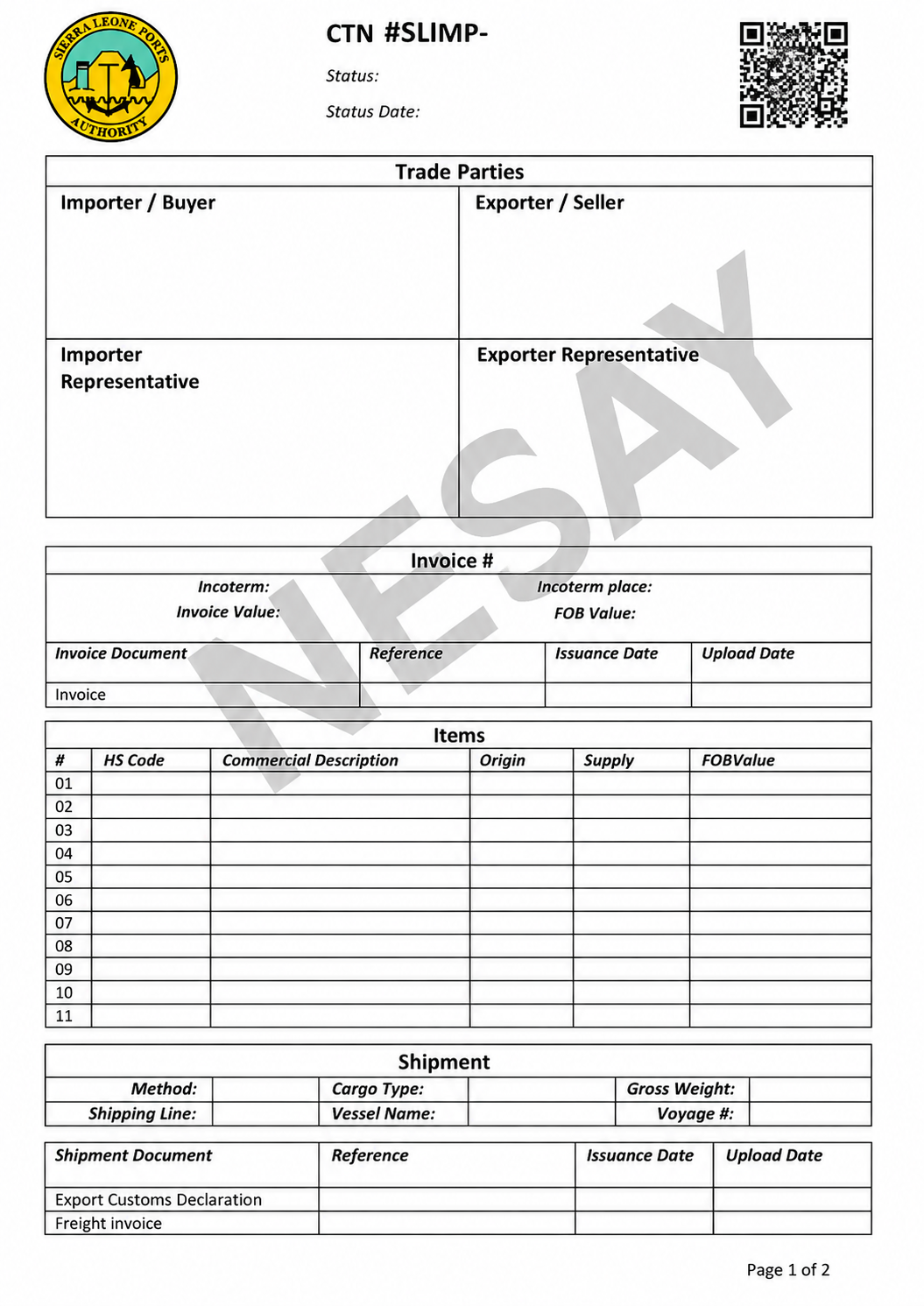 Sierra Leone CTN Certificate Sample